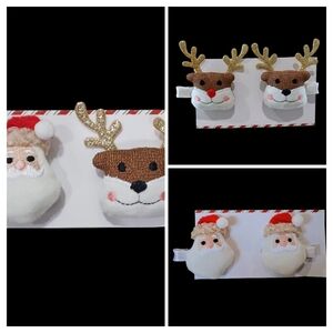 Christmas hair barrettes,clips,bows. Santa & reindeer.  Set of 2. Handmade, New